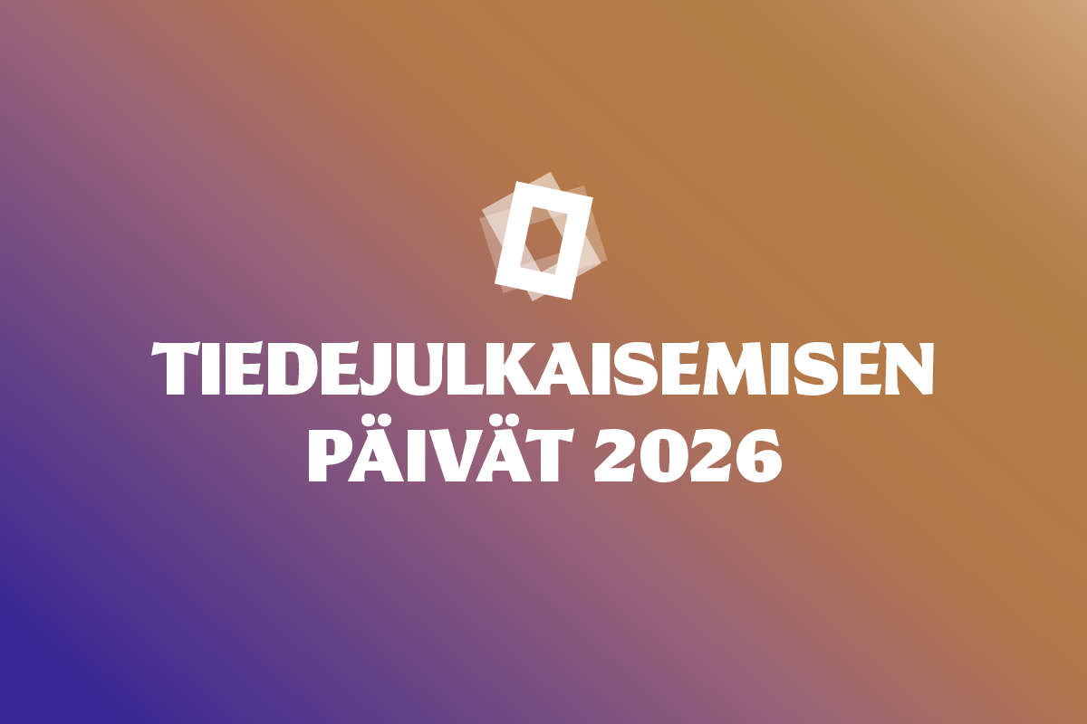 Kuvassa teksti Tiedejulkaisemisen päivät 2026. Tautalla violettia ja ruskeaa sävyä.